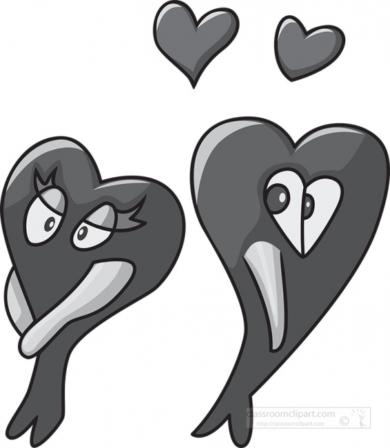 two cartoon style hearts in love gray color clipart