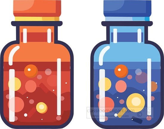 two colorful medicine bottles with tops