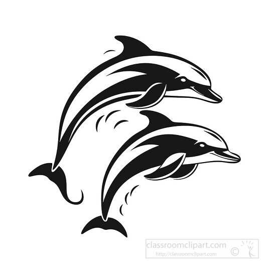 two dolphin black outline clip art