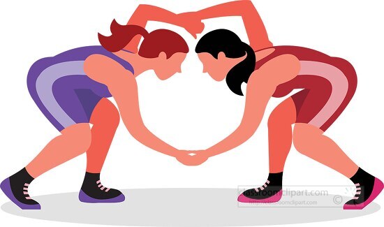 two female athletes participate in wrestling match clip art