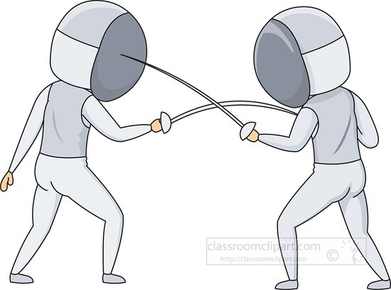 two fencers are facing each other with their swords