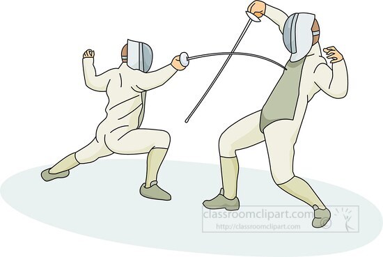 two fencers in action with their fencing equipment