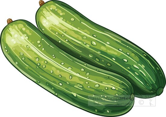 two green cucumbers with water dew