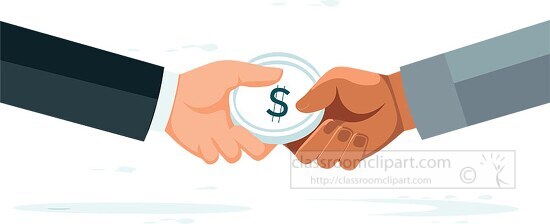 two hands exchanging a large coin
