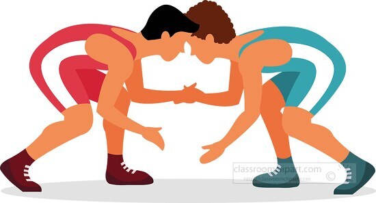two male athletes participate in wrestling match clip art