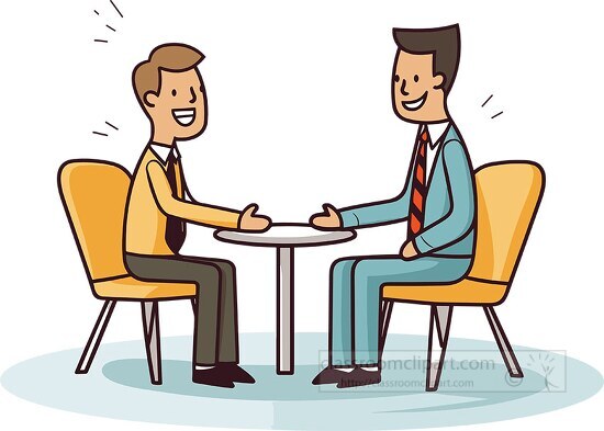 two men sits at a table to discuss business