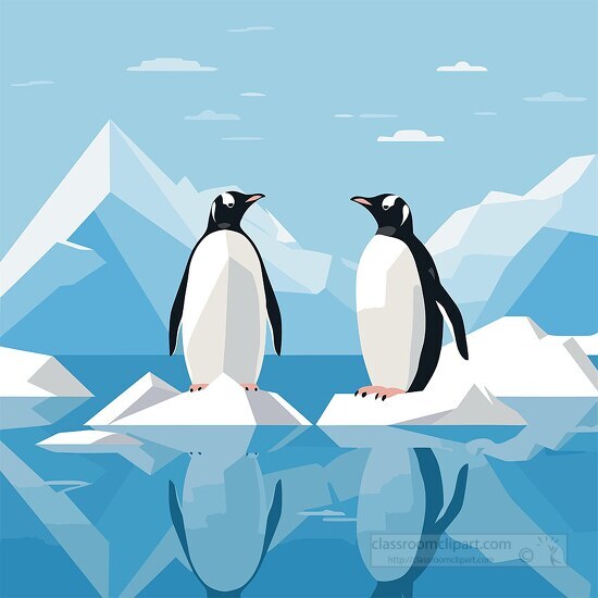 two penguins standing on ice looking at each other clip art