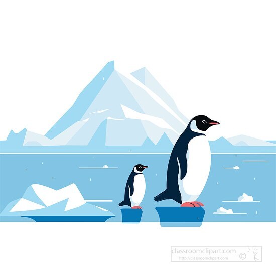 two penguins standing on small pieces of ice clip art