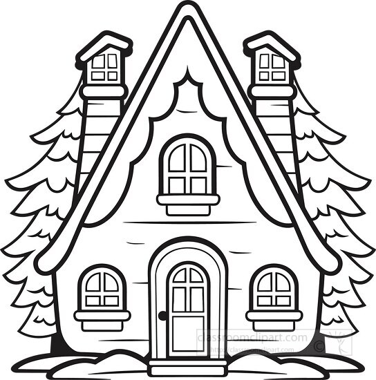two story christmas house black outline printable coloring