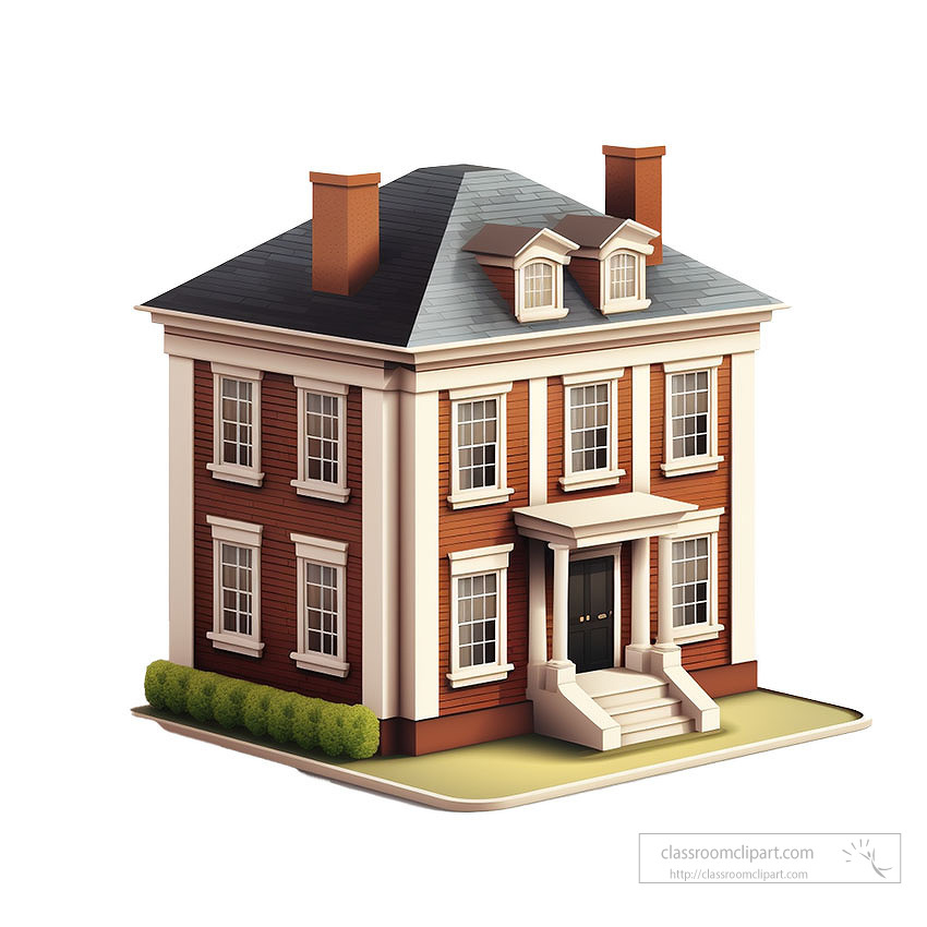 two story colonial style house 3d
