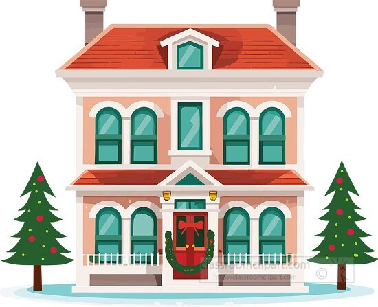 two story house with trees decorated for christmas holidays
