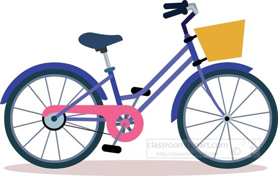 two wheeled bicycle with pedals and basket clipart