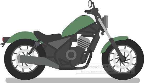 two wheeled green motorcycle with saddle seat clipart