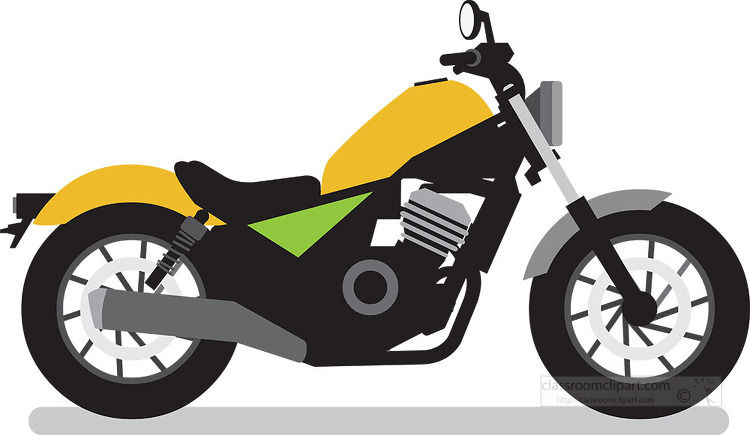 two wheeled green motorcycle with saddle seat gray color clipart