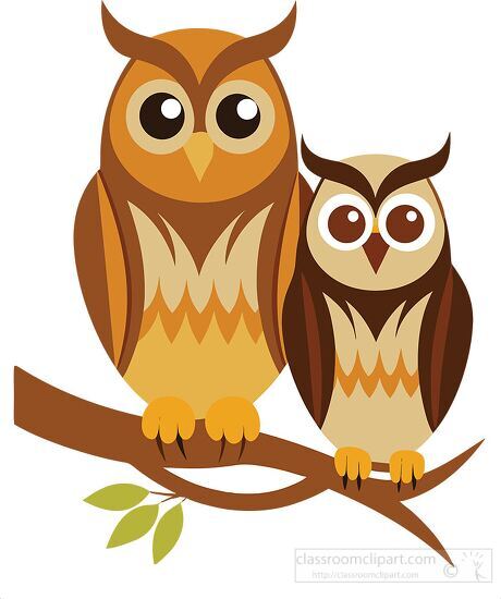two wise owls resting on a tree bracnch clipart