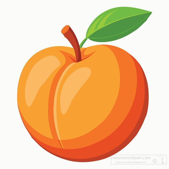 uicy Peach Clipart with Green Leaf