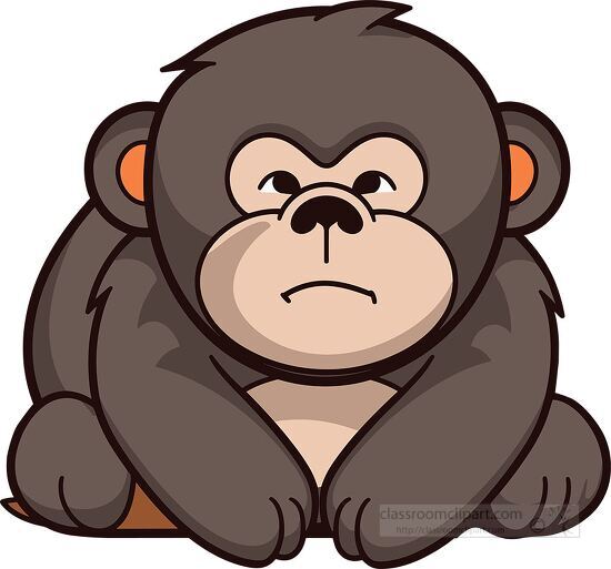 unhappy cartoon gorilla sitting clipart