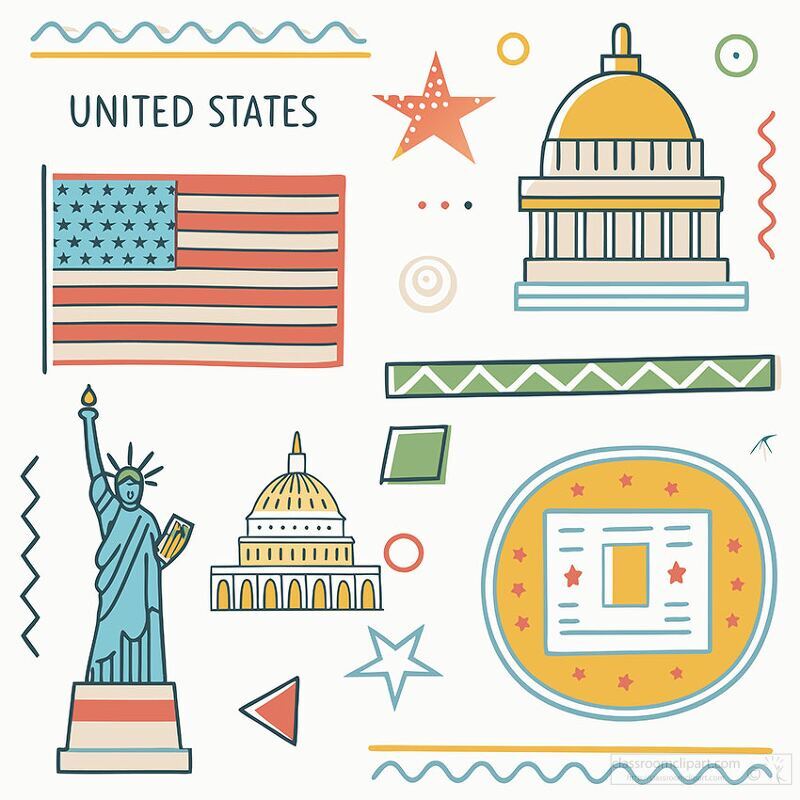 United States Landmarks and Patriotic Symbols Clipart