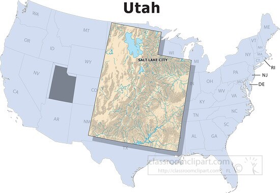 Utah state large usa map clipart