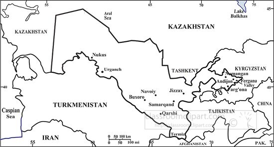 Uzbekistan country map black outline