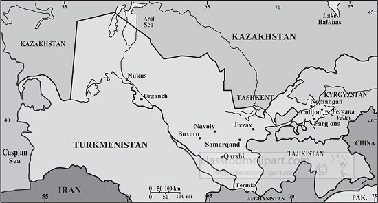 Uzbekistan country map gray color