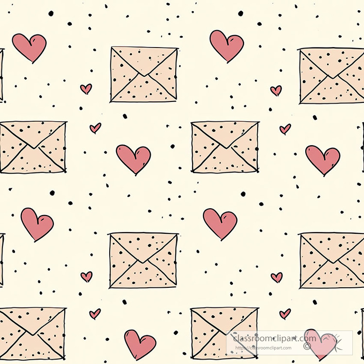 valentines themed pattern with small hearts and envelopes