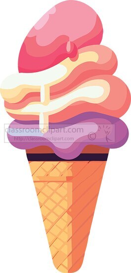 vanilla strawberry blueberry ice cream in a cone clip art