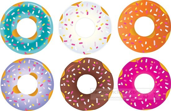 variety of colorful donuts with sprinkles clipart