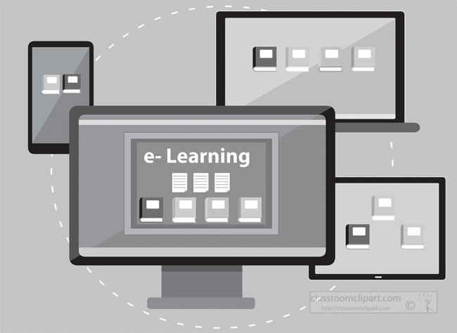 variety of education e learning across devices  gray color clipa