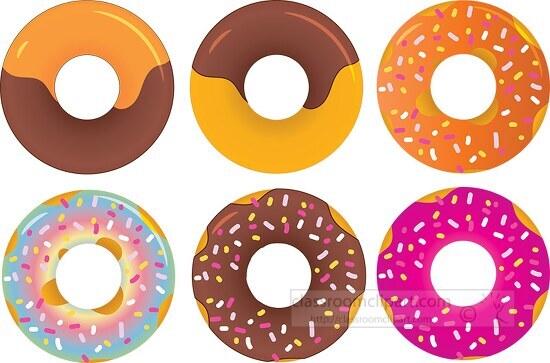 variety of frosted donuts with sprinkles clipart
