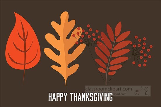 various fall leaves side by side with happy thanksgiving clipart
