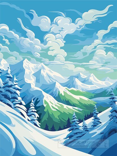 vector graphic illustration of snow covered mountains of snowbir