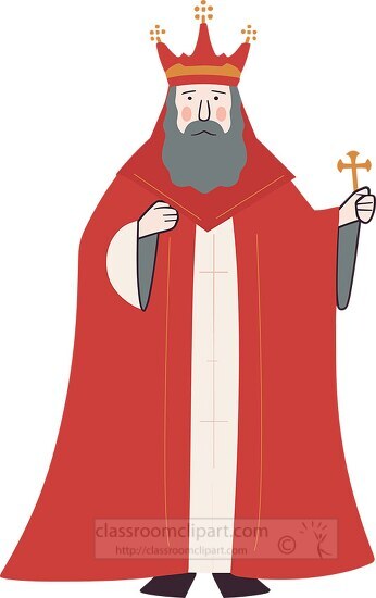 vector image of a medieval king robed in red with a white fur tr