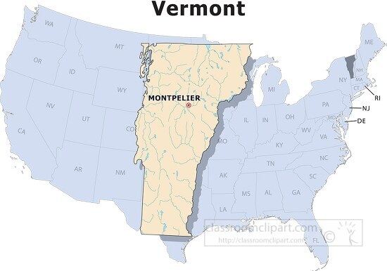 Vermont state large usa map clipart