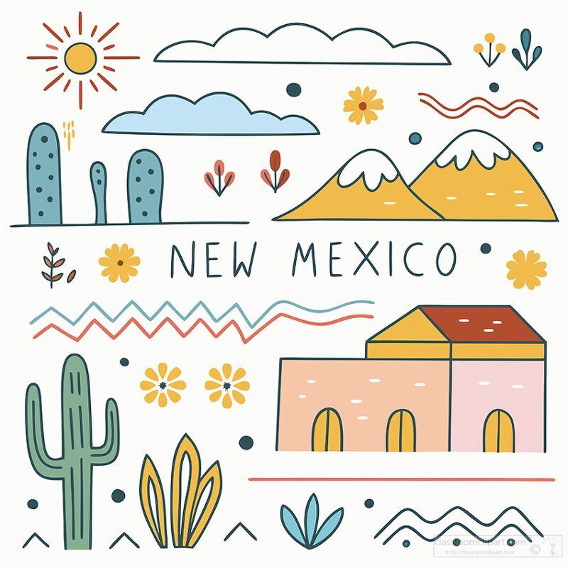 Vibrant depiction of New Mexico landscape and culture