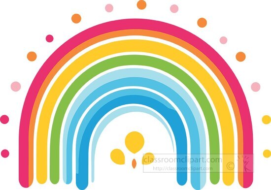 vibrant rainbow with hearts and colorful circles in a kids style