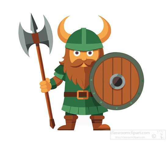 Viking warrior with a horned helmet and shield