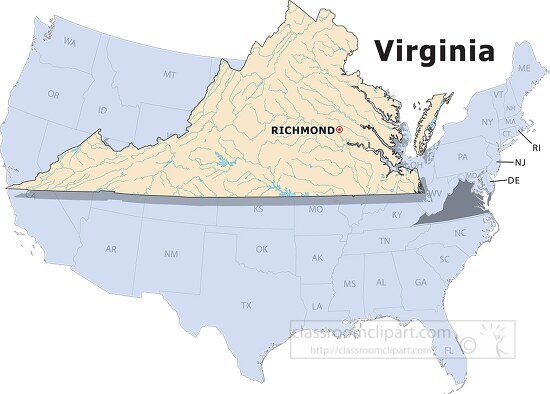 Virginia state large usa map clipart