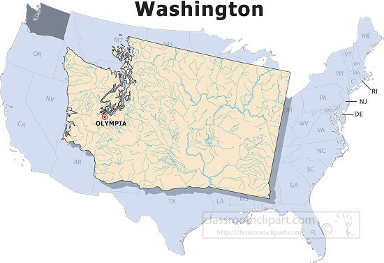 Washington state large usa map clipart