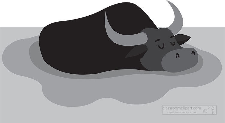 water buffalo resting in water gray color clip art