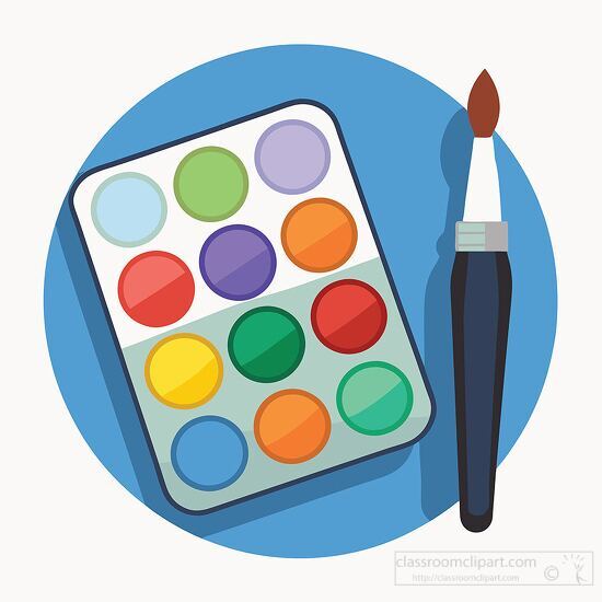 watercolor paint palette with circular color pans and a brush cl