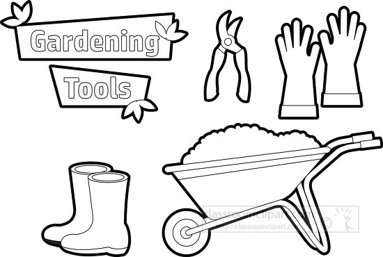wheelbarrow gardening tools clipart printable cutout