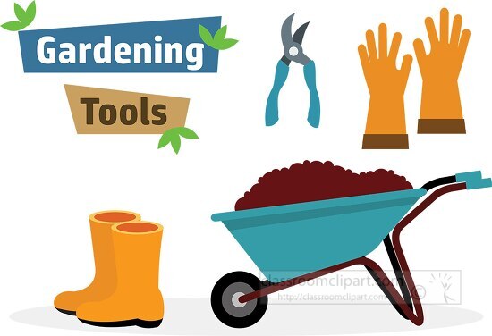 wheelbarrow gloves home gardening tools clipart