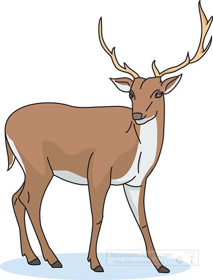 white brown deer standing with large antlers clipart