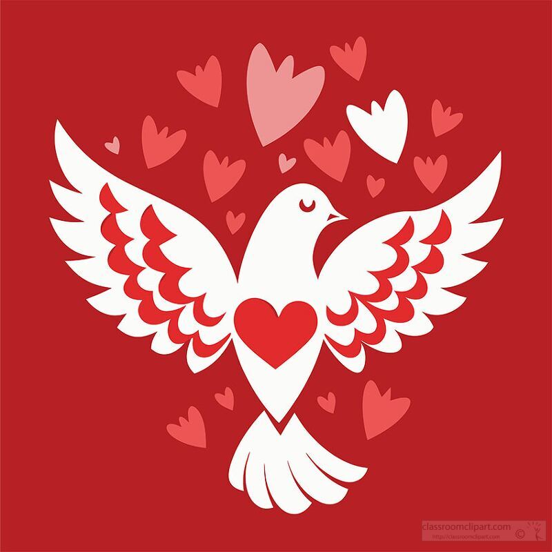 white dove with a heart on its chest surrounded by smaller heart