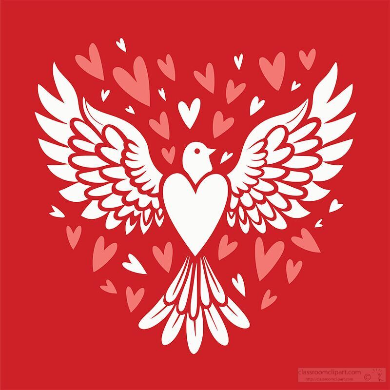 white dove with heart details on a red background