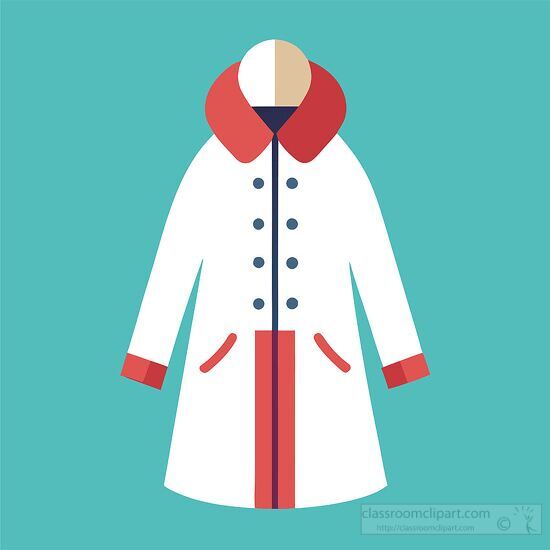 white winter coat with bold red accents