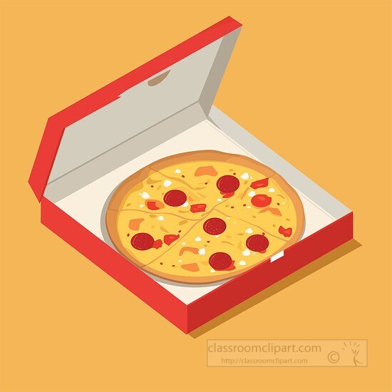 whole pizza in a red white box clip art