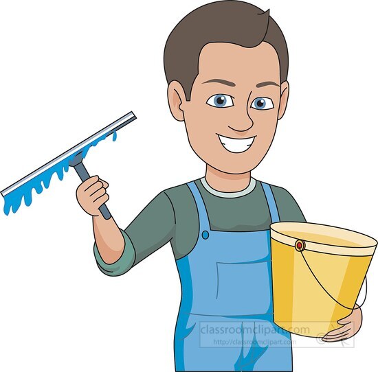window cleaner with bucket squeegee clipart