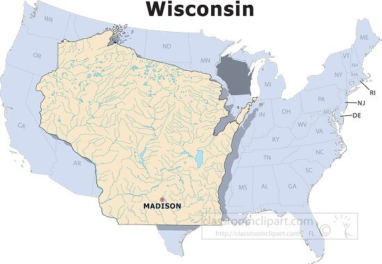 Wisconsin state large usa map clipart